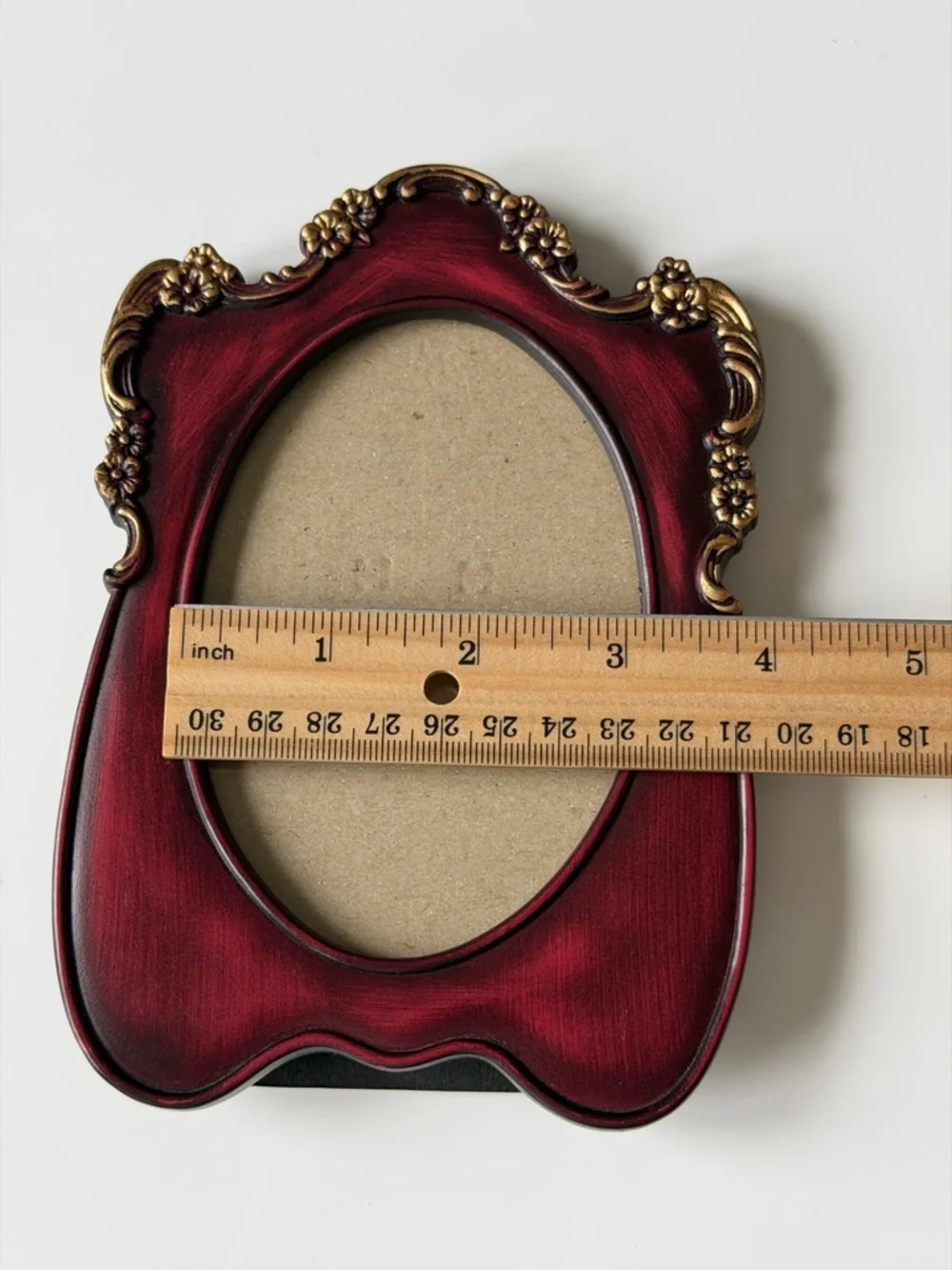 Elegant Burgundy Gold Baroque Style Ornate Floral Oval Photo Frame - 3”/ 4,5”